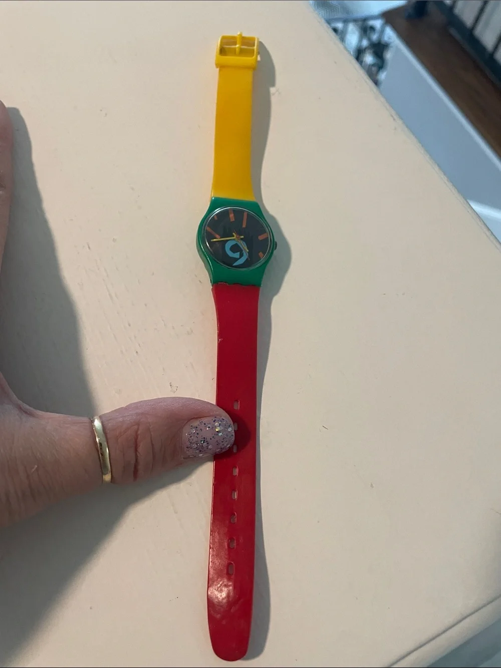 Vintage Swatch Red, Yellow & Green and Quintel Bubble Airplane Watches 2 watches